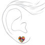 Clous d&rsquo;oreilles c&oelig;urs remplis de confettis multicolores couleur argent&eacute;e,