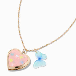 Claire&#39;s Club Gold Butterfly Locket Necklace,