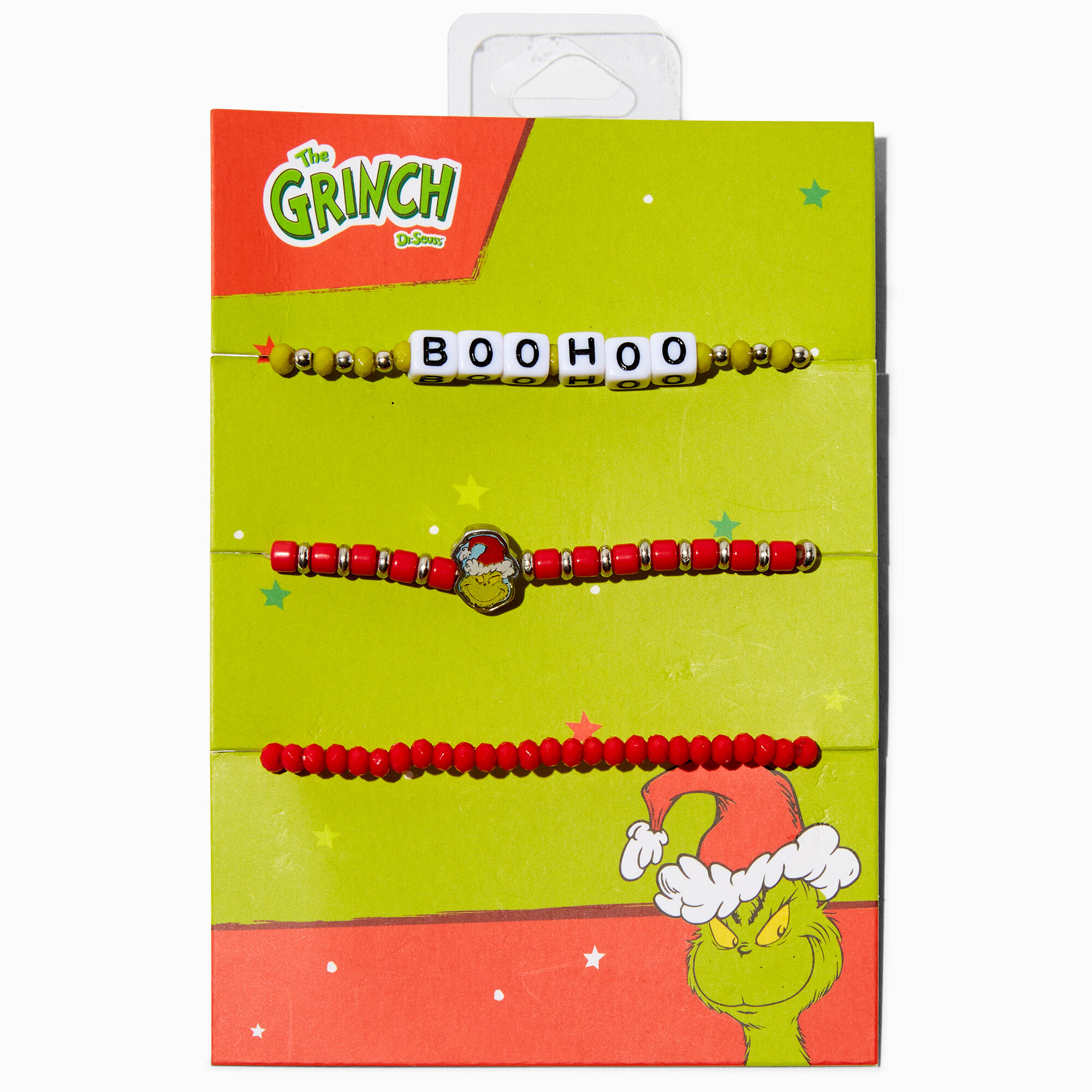 View Claires Dr Seuss The Grinch Beaded Stretch Bracelets 3 Pack Red information