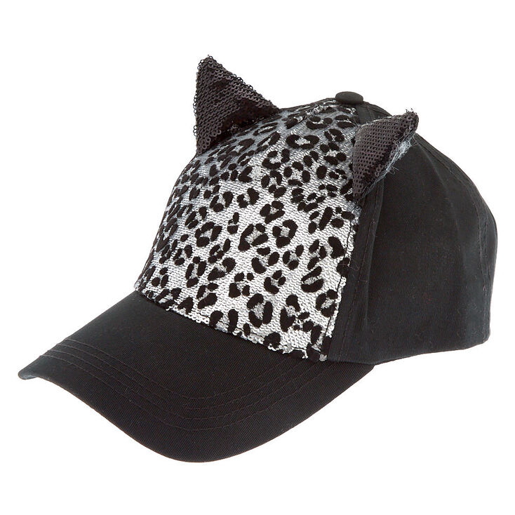 Sequin Leopard Cat Ear Baseball Cap Black Claire S Us