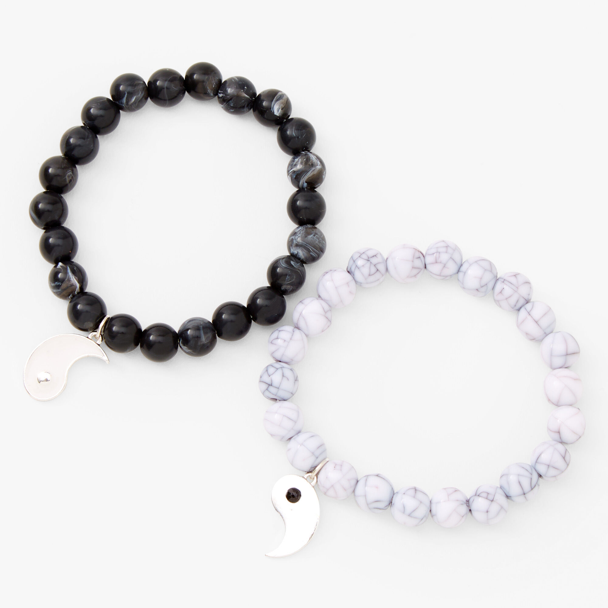 Yin Yang Marble Beaded Stretch Bracelets 2 Pack Claire s US