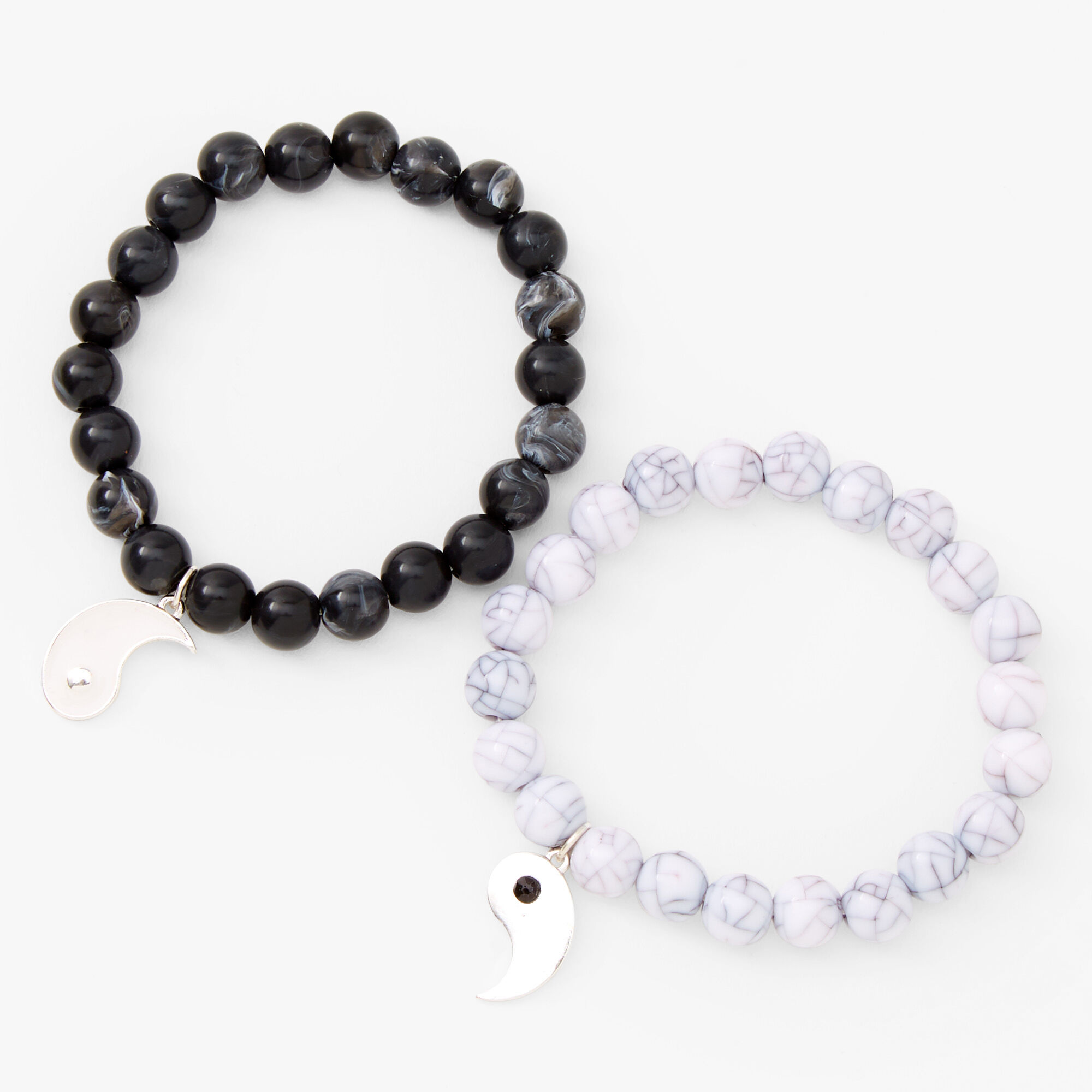 View Claires Yin Yang Marble Beaded Stretch Bracelets 2 Pack Silver information