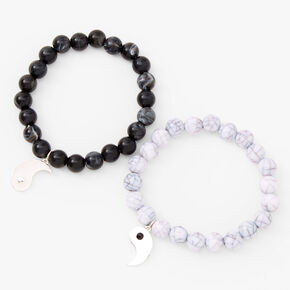 Bracelets &eacute;lastiques perl&eacute;s effet marbr&eacute; yin yang - Lot de 2,