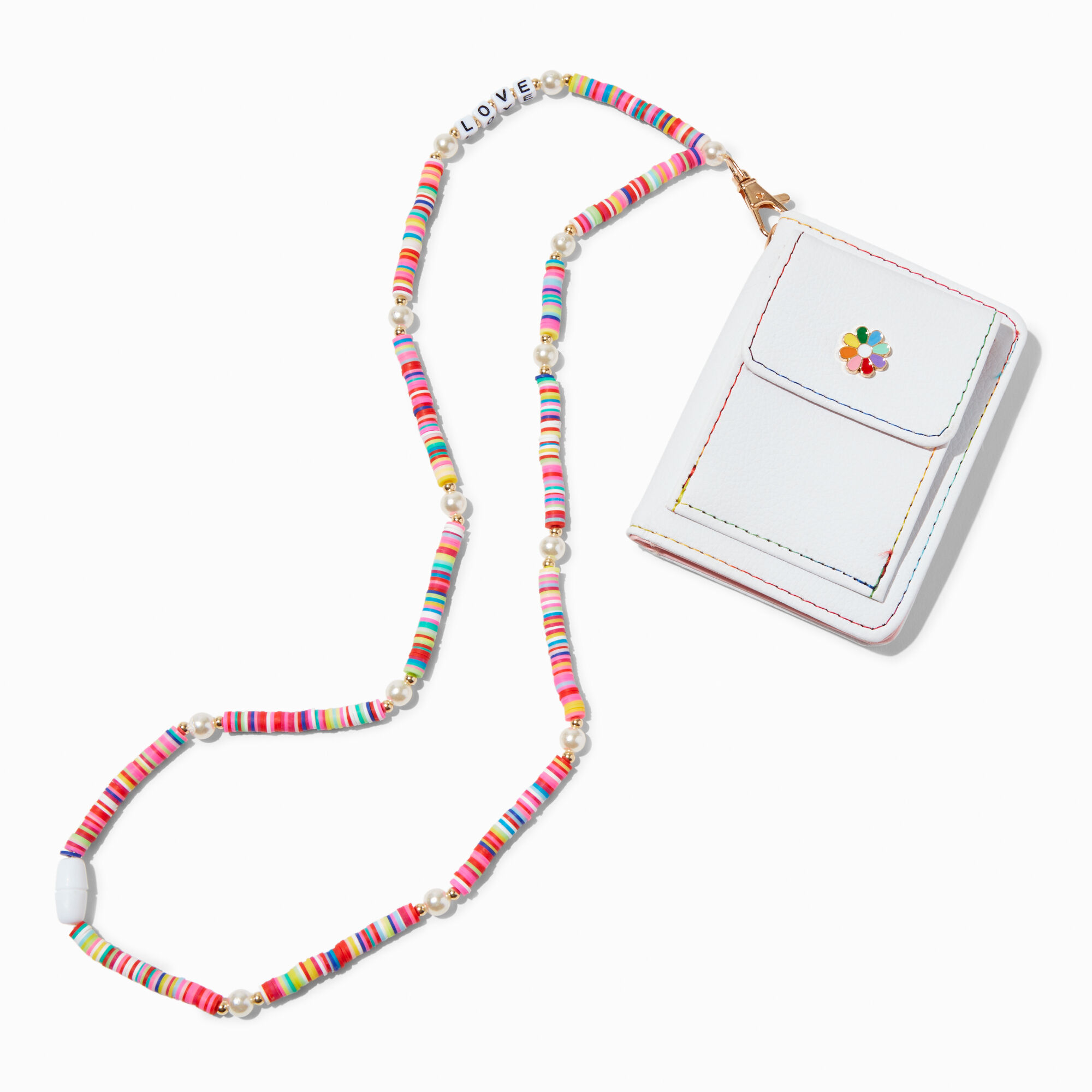 View Claires Beaded Pride Wallet With Lanyard White information