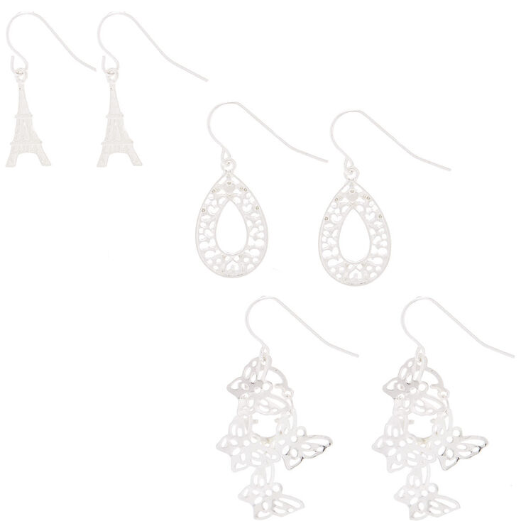 Silver 1&quot; Mixed Drop Earrings - 3 Pack,