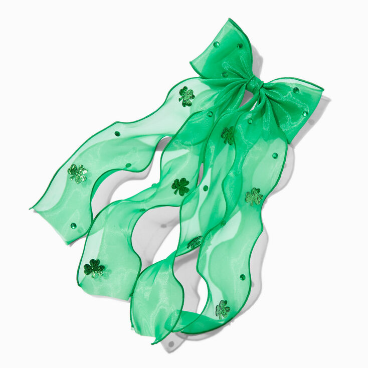 St. Patrick&#39;s Day Large Green Chiffon Hair Bow Clip,