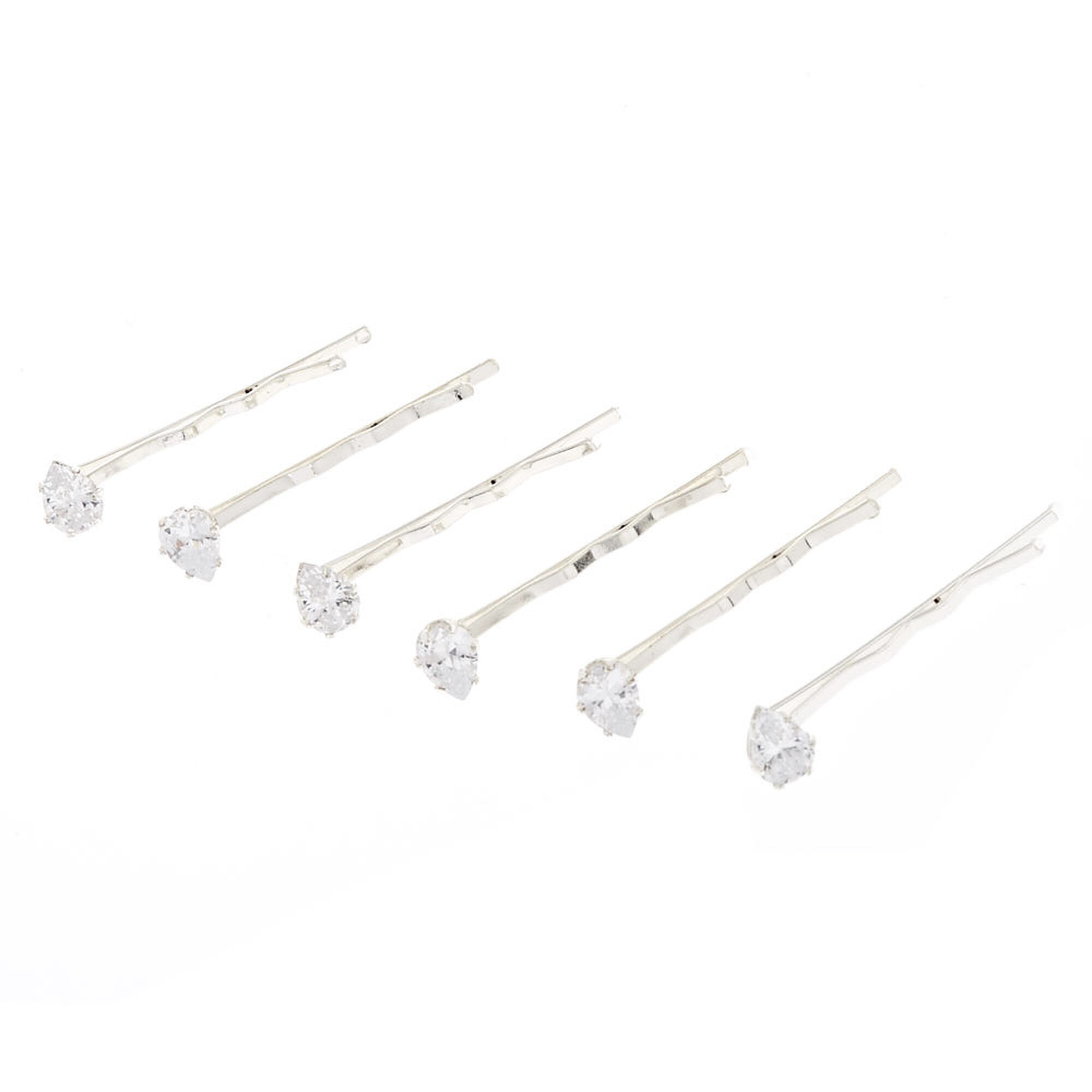 View Claires Tone Cubic Zirconia Teardrop Hair Pins 6 Pack Silver information