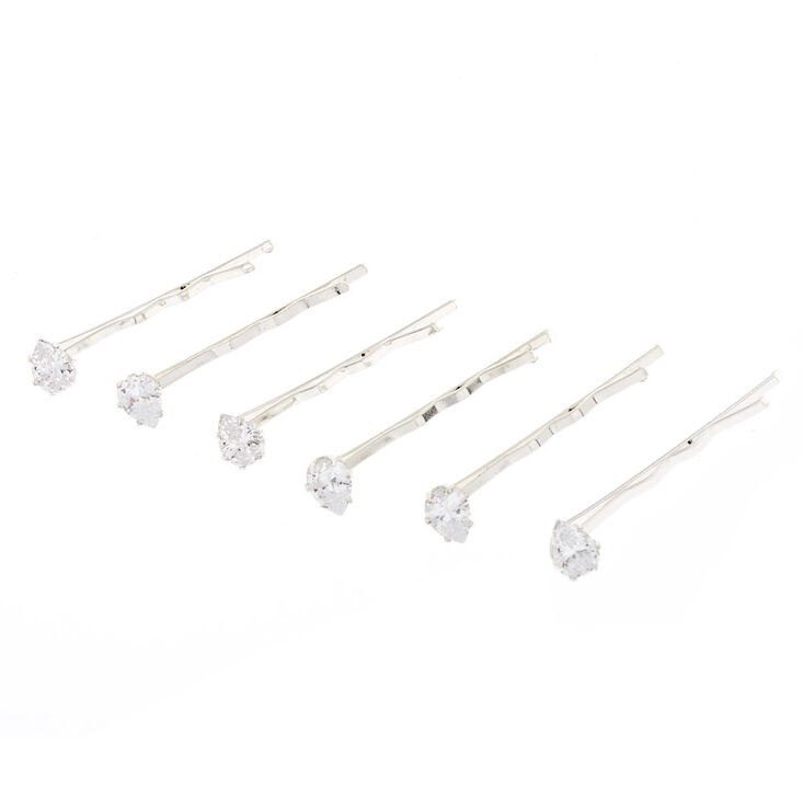 Silver-tone Cubic Zirconia Teardrop Hair Pins - 6 Pack,