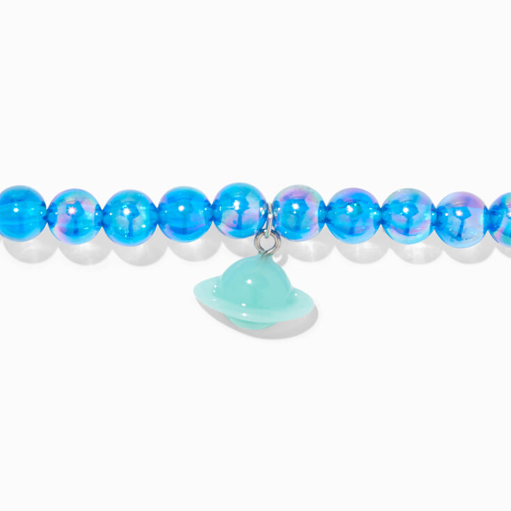 Green Planet Glow in the Dark Blue Marbled Stretch Beaded Bracelet,