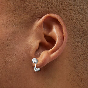 Silver-tone Cubic Zirconia 3mm, 4mm, &amp; 5mm Round Clip-On Stud Earrings - 3 Pack,