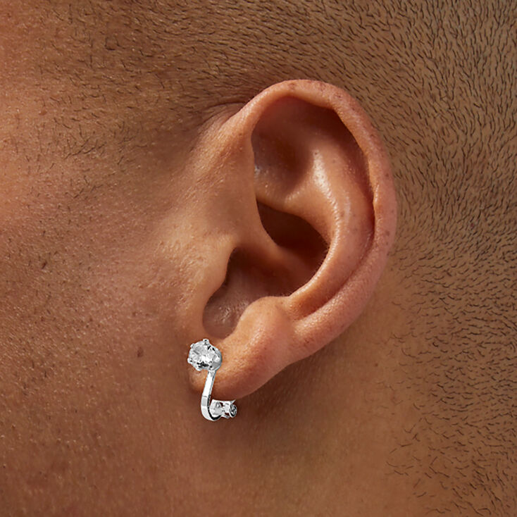 Silver-tone Cubic Zirconia 3mm, 4mm, &amp; 5mm Round Clip-On Stud Earrings - 3 Pack,