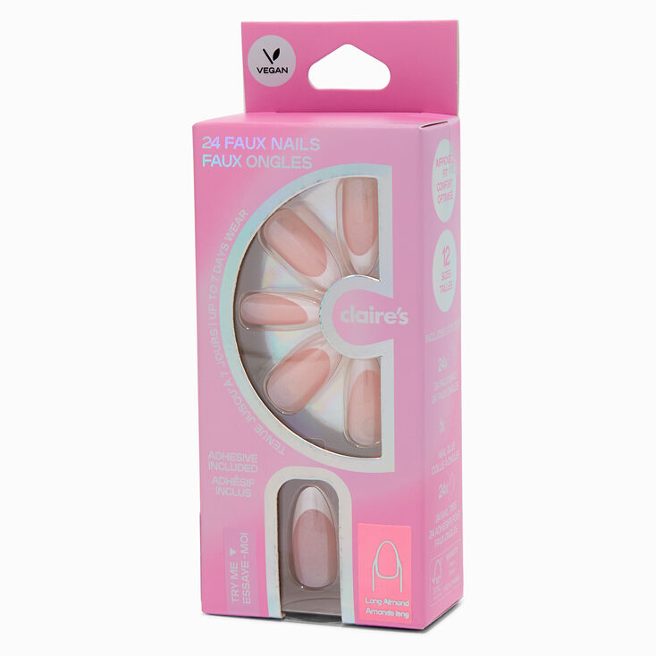 French Tip Glazed Long Almond Vegan Faux Nail Set - 24 Pack,