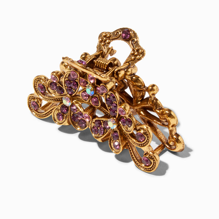 Purple Flower Gold Oval Hair Claw,