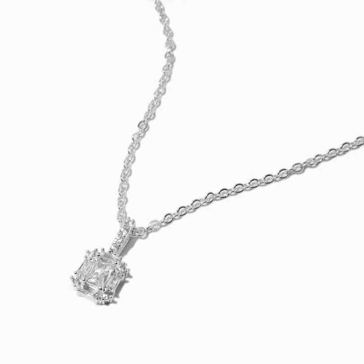 Silver-tone Cubic Zirconia Halo Square Pendant Necklace &amp; Stud Earrings Set - 2 Pack,