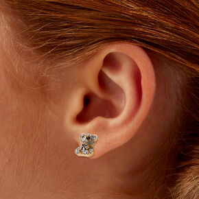 Gold Crystal Teddy Bear Stud Earrings,