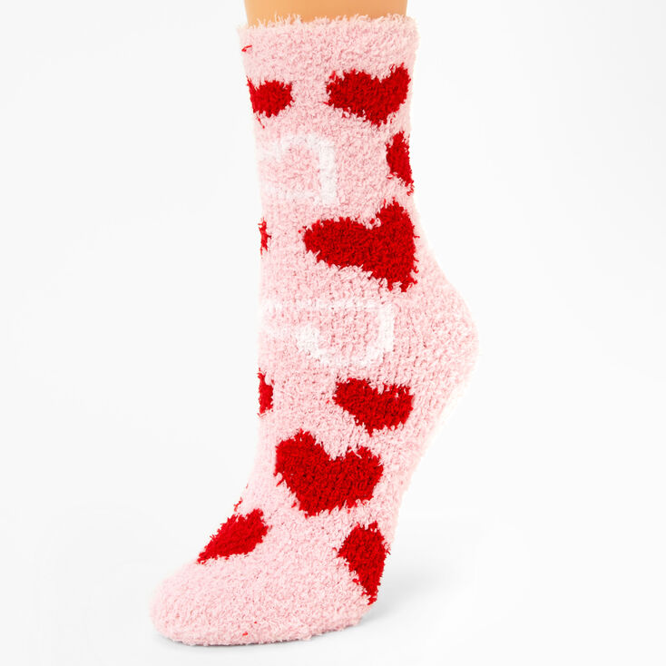 Valentine's Day Heart Print Fuzzy Crew Socks