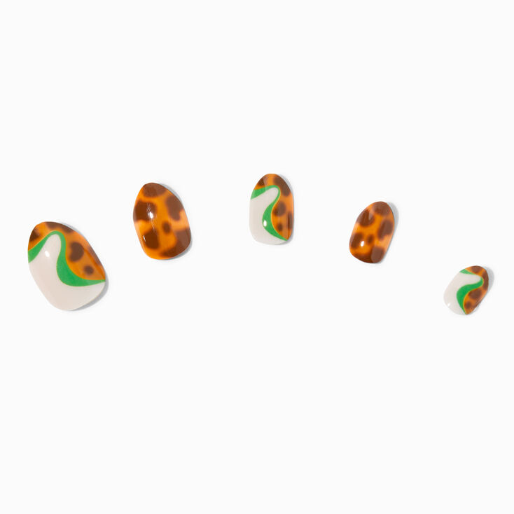 Green Swirl Tortoiseshell Stiletto Press On Vegan Faux Nail Set - 24 Pack,
