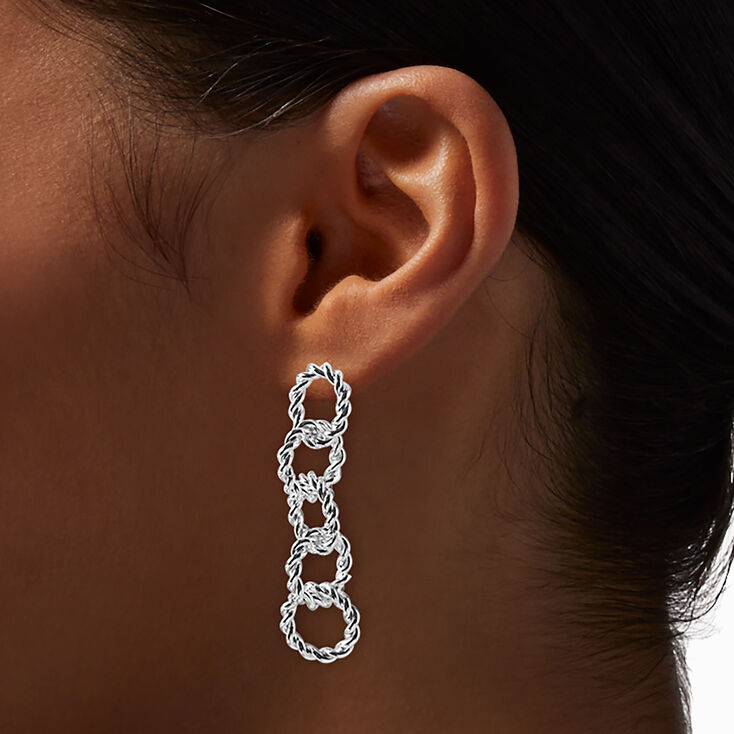 Silver-tone Twisted O-Link Chain 2&quot; Drop Earrings,