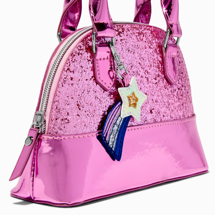Claire&#39;s Starry Pink Glitter Shoulder Bag,