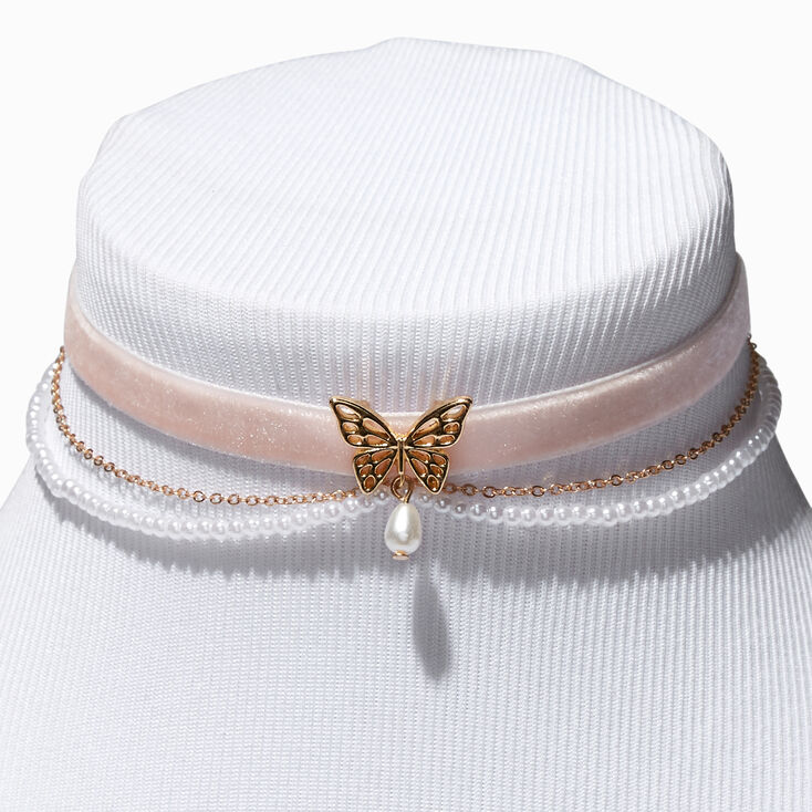 Claire&#39;s Club Butterfly Pearl Multi-Strand  Choker Necklace,