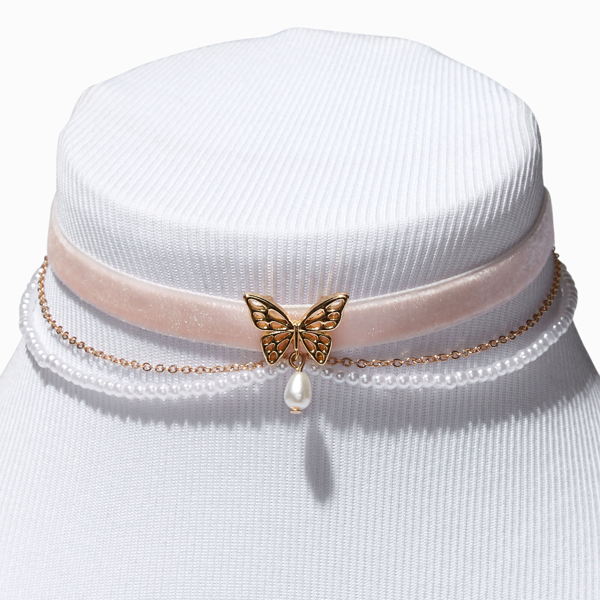 View Claires Club Butterfly Pearl MultiStrand Choker Necklace Pink information