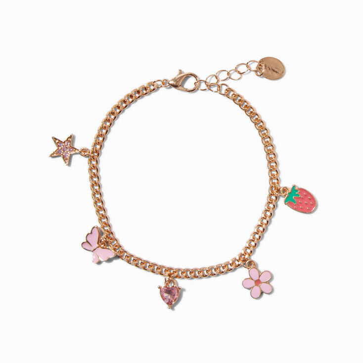 Gold-tone Strawberry Charm Curb Bracelet,