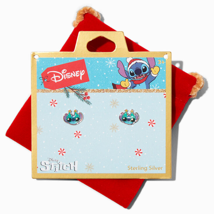Sterling Silver Disney Stitch Christmas Sunglasses Enamel Stud Earrings,