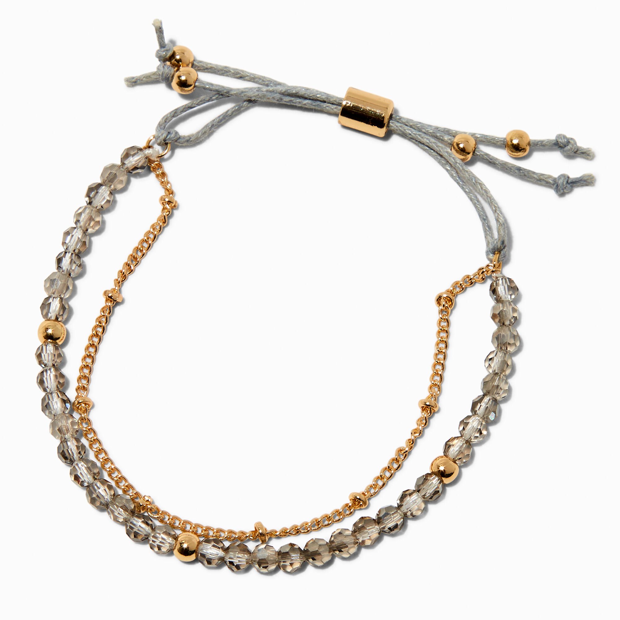Grey Gold-tone Beaded Adjustable Bracelet,