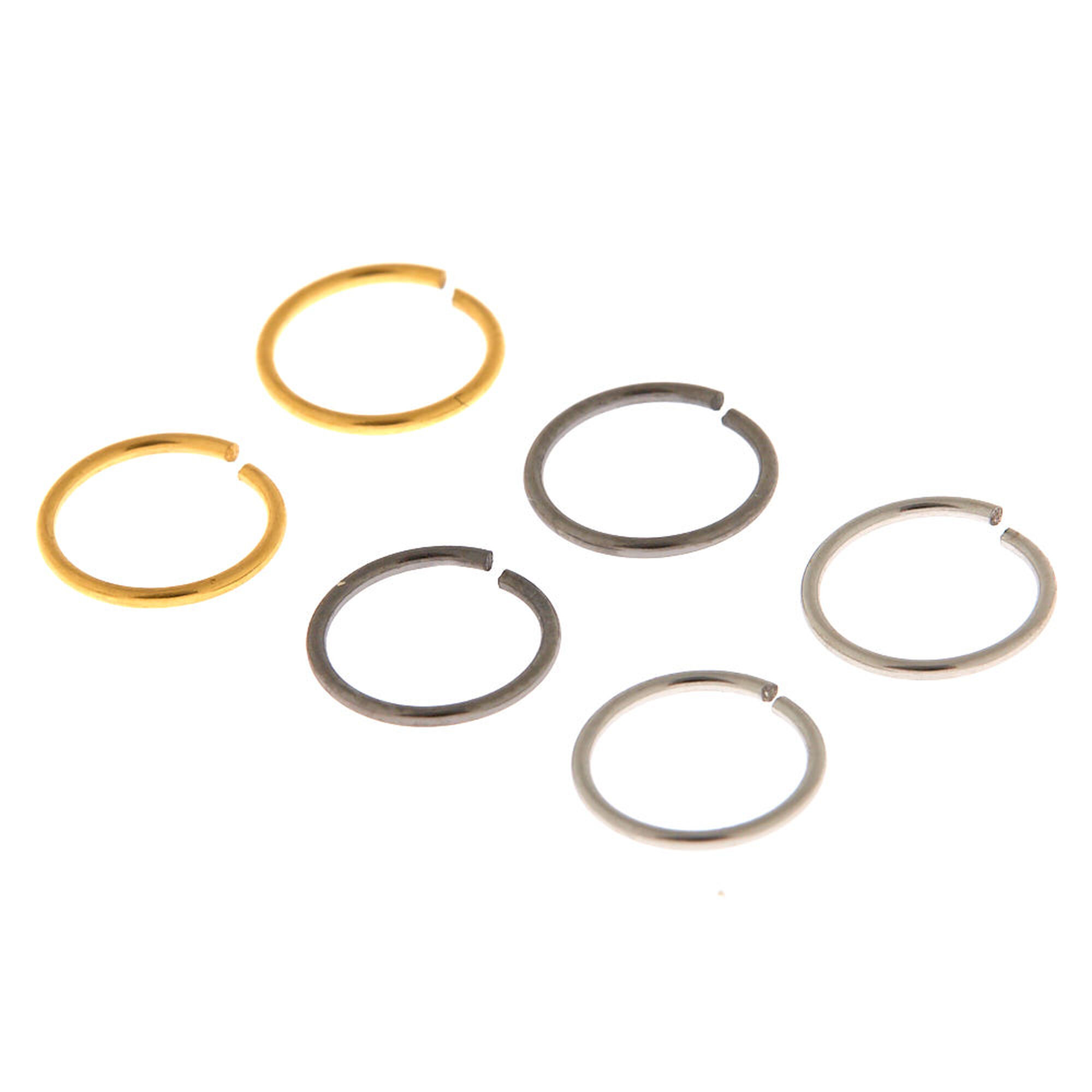 View Claires Mixed Metal 20G Solid Nose Hoop Rings 6 Pack Gold information