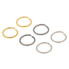 Mixed Metal 20G Solid Nose Hoop Rings - 6 Pack,