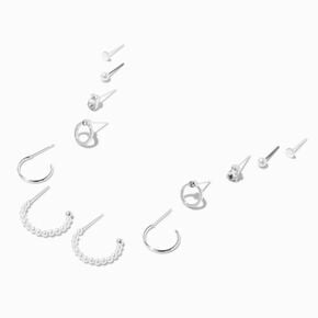Boucles d&rsquo;oreilles superposables perles d&#39;imitation couleur argent&eacute;e - Lot de 6,