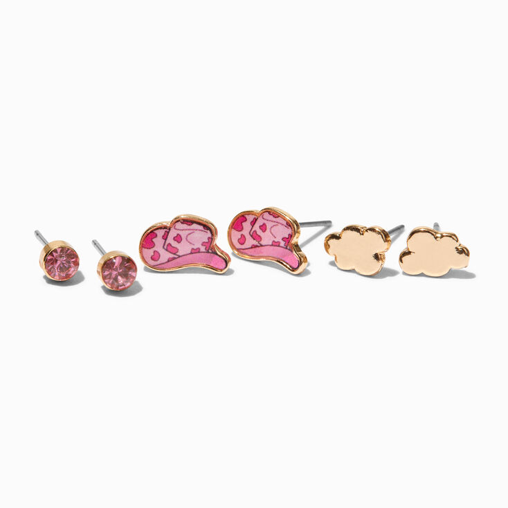 Pink Cowgirl Stud Earrings - 3 Pack,