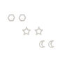 Sterling Silver Celestial Stud Earrings - 3 Pack,