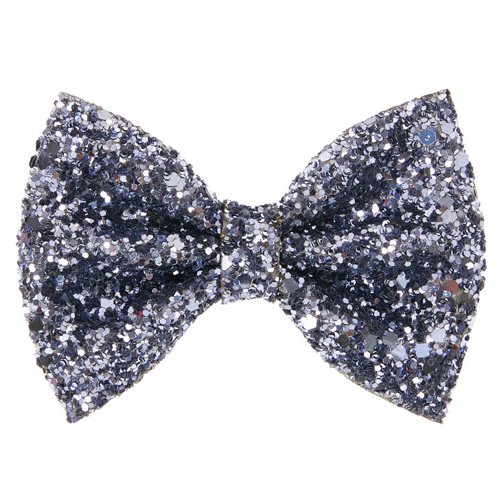 Glitter Mini Hair Bow Clip - Slate Grey,