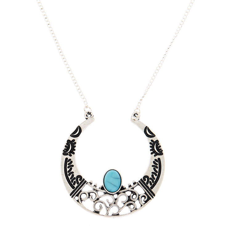 Silver Crescent Moon Long Pendant Necklace,