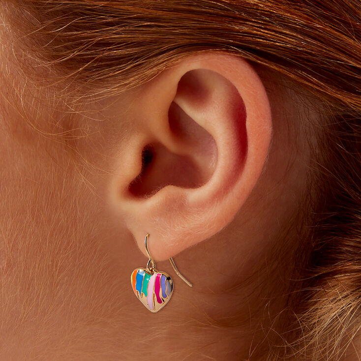 Rainbow Drippy Heart Drop Earrings,