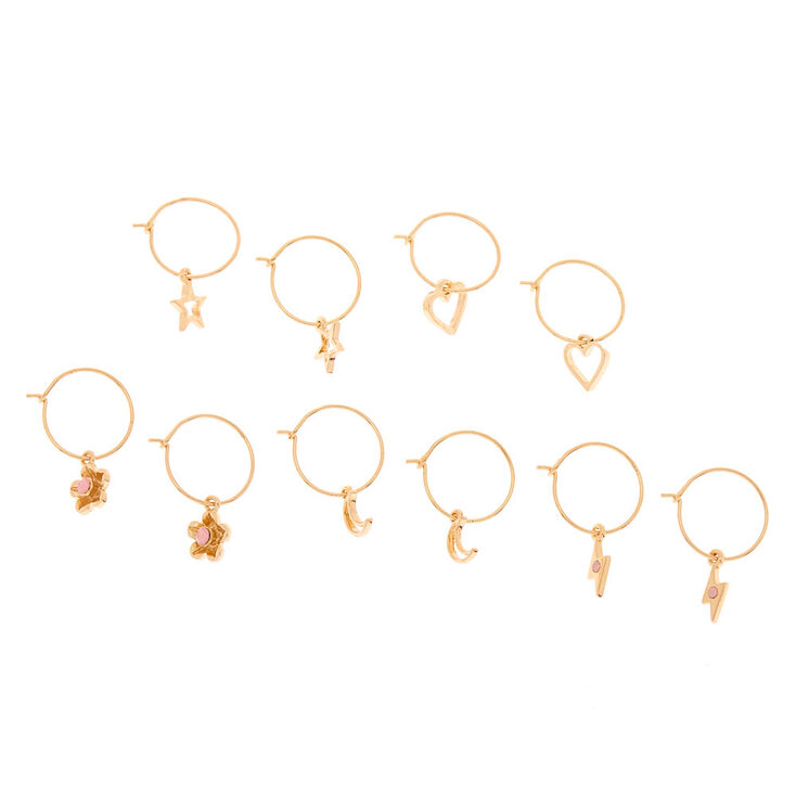Gold Studs and Charm Hoop Earrings - 20 Pack,