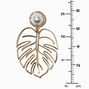 Pearl &amp; Crystal Gold-tone Monstera Leaf 3&quot; Drop Earrings,