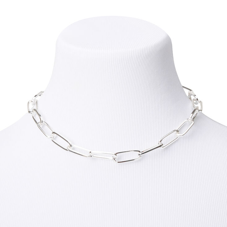 Silver Paperclip Link Chain Necklace,