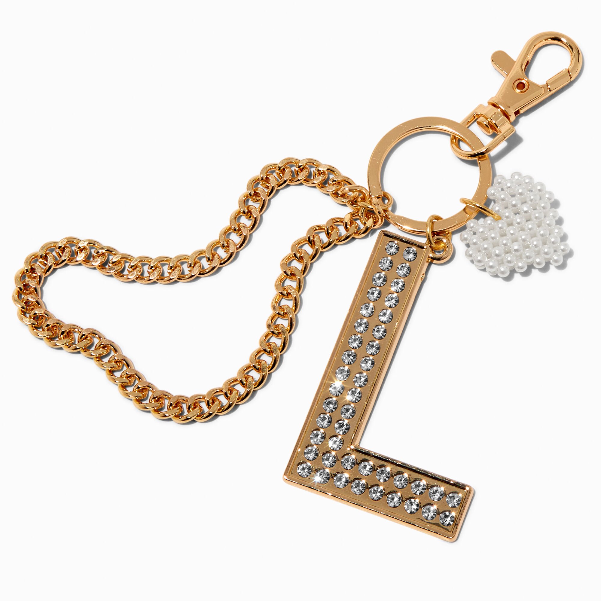 Gold-tone Bedazzled Initial Keychain - L | Claire's US