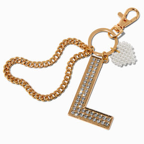 Gold-tone Bedazzled Initial Keychain - L,