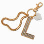 Gold-tone Bedazzled Initial Keychain - L,