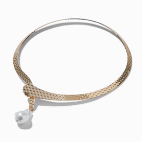 Pearl Charm Textured Gold-tone Collar Necklace,