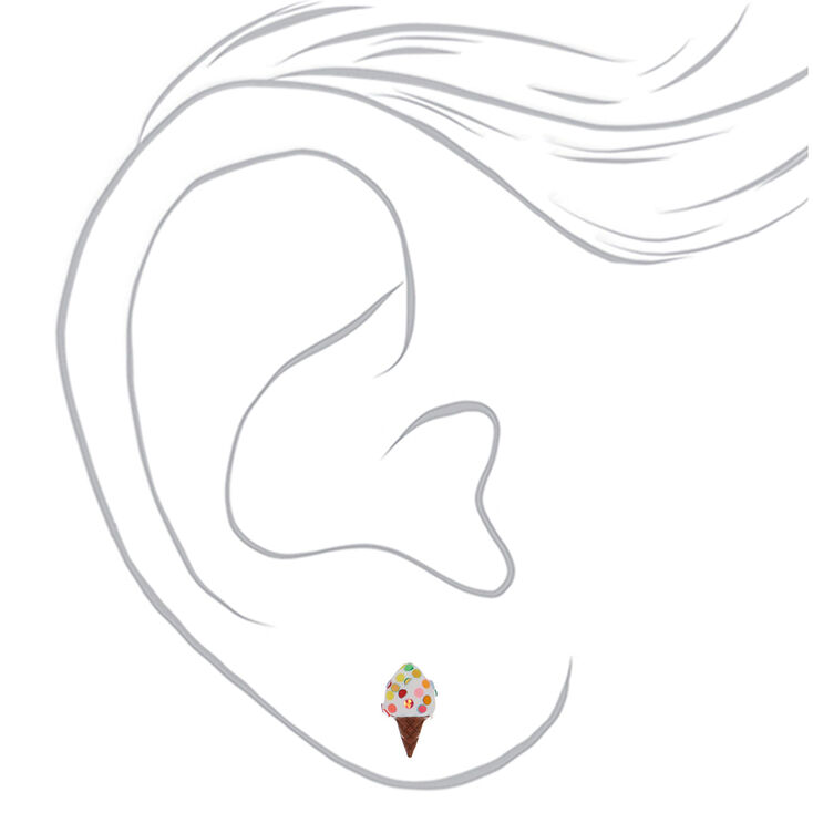 Rainbow Glitter Ice Cream Doughnut Stud Earrings Set - 6 Pack,