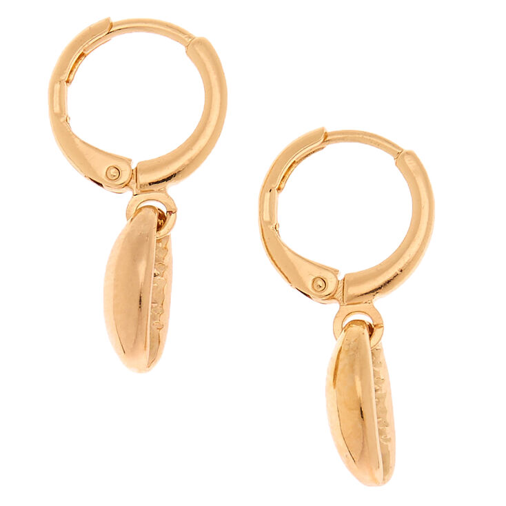 Gold 10MM Cowrie Shell Huggie Hoop Earrings,