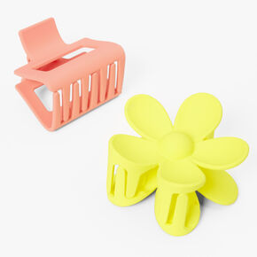 Coral Rectangle &amp; Yellow Daisy Hair Claws - 2 Pack,