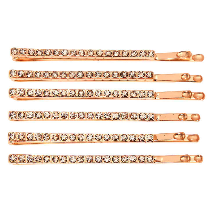 Rose Gold Rhinestone Hair Pins - 6 Pack,