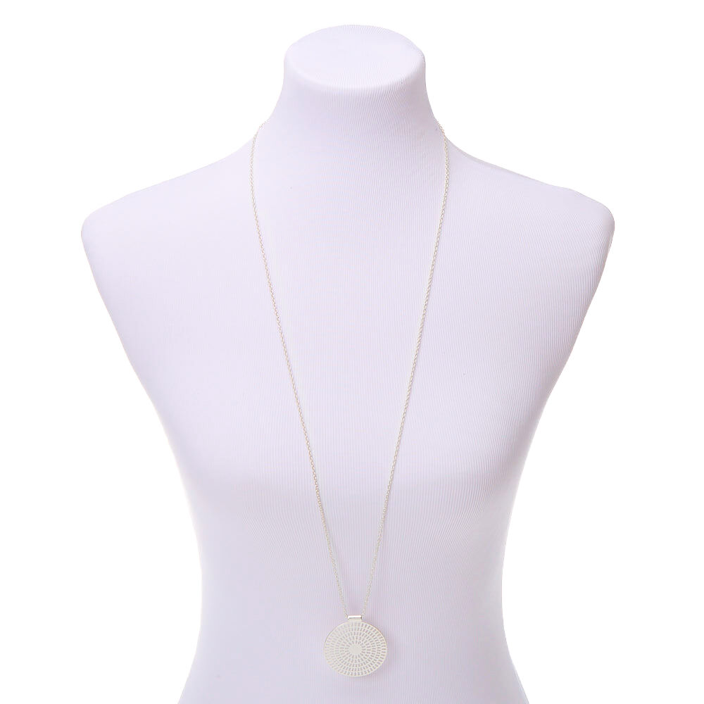 Silver Medallion Long Pendant Necklace,