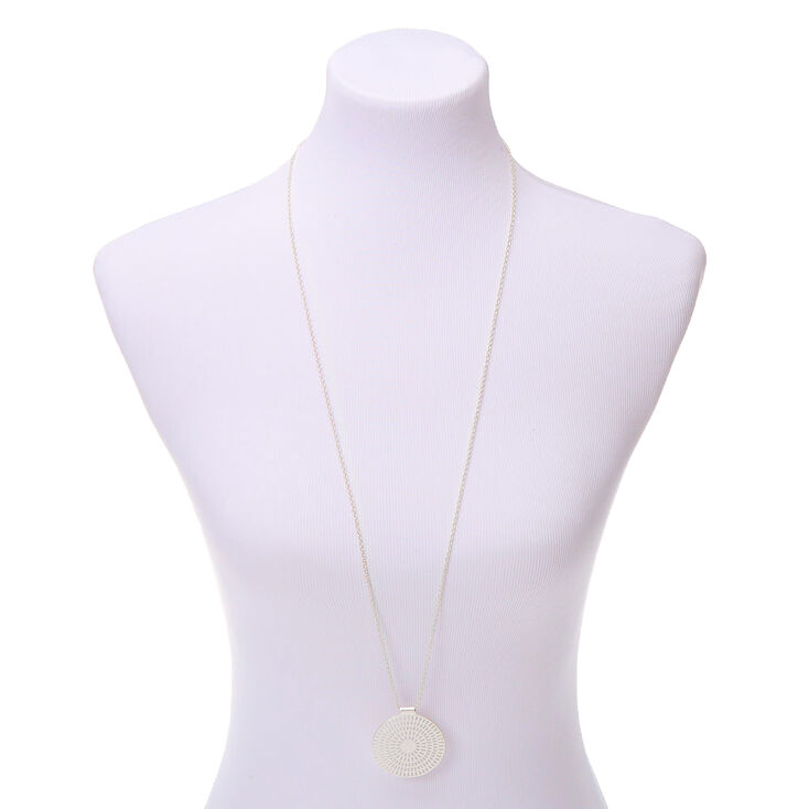 Silver Medallion Long Pendant Necklace,