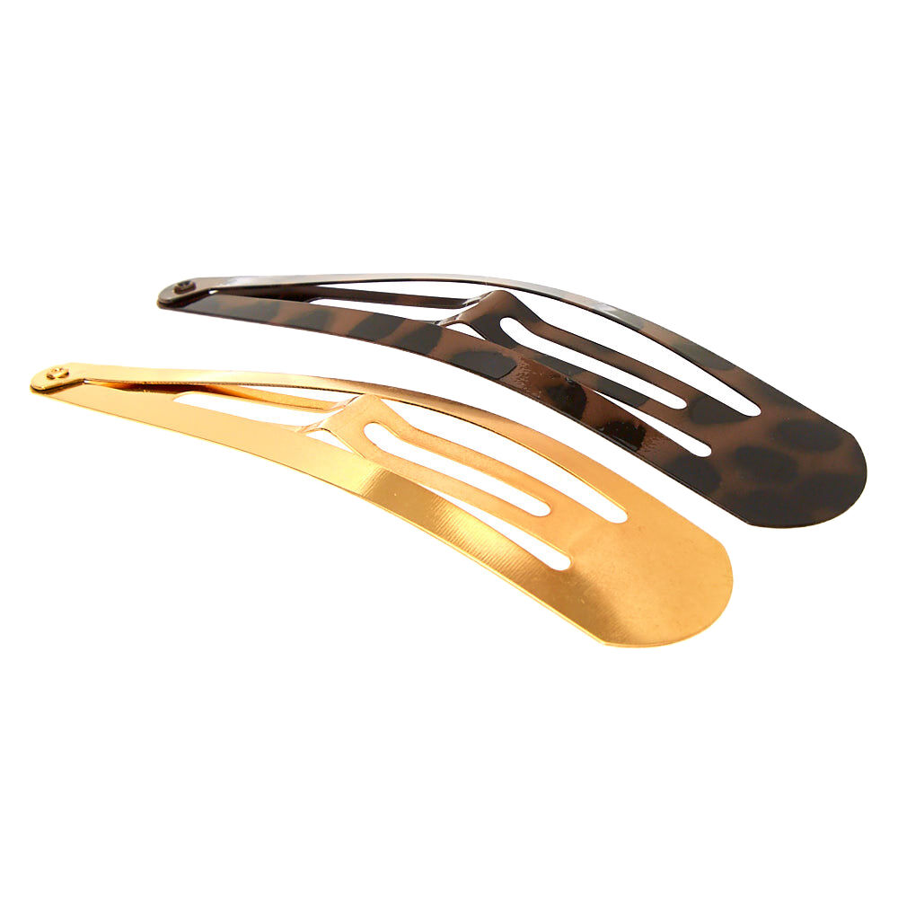 Metallic Tortoiseshell Jumbo Snap Hair Clips - Gold, 2 Pack,